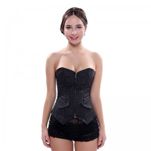 Black Zipper Up Pinstripe Corset Tube Top Black Zipper Up Pinstripe Corset Tube Top