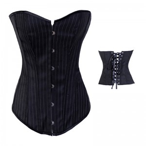 Black Button Down Pin Striped Corset Tube Top Black Button Down Pin Striped Corset Tube Top
