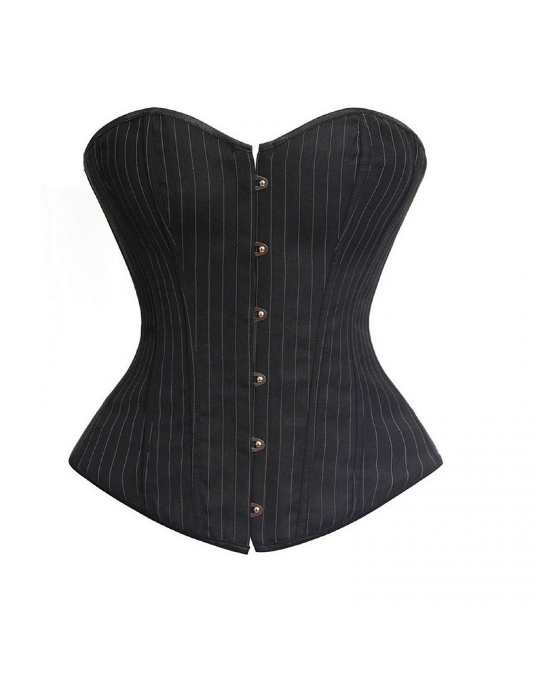 Black Button Down Pin Striped Corset Tube Top