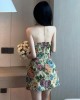 Vintage Flowers Halter Bodycon Slit Mini Dress