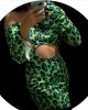 Green Leopard Off The Shoulder Long Sleeve Mini Dress