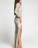 Sequin Cutout Ruched Split Long Sleeve Maxi Dress