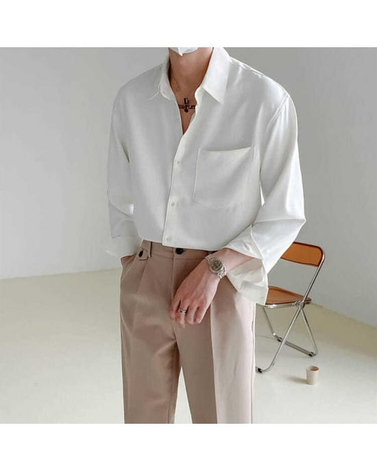 Loose Long Sleeve Button Down Dress Shirt for Men
