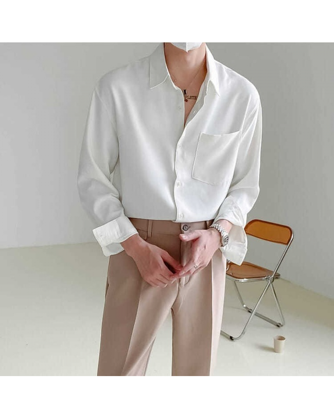 Loose Long Sleeve Button Down Dress Shirt for Men