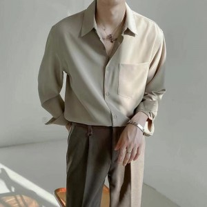 Loose Long Sleeve Button Down Dress Shirt for Men