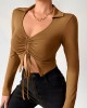 European and American long sleeve cropped drawstring top
