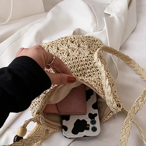 90s Knitted Straw Tote Purse 