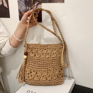 90s Knitted Straw Tote Purse 