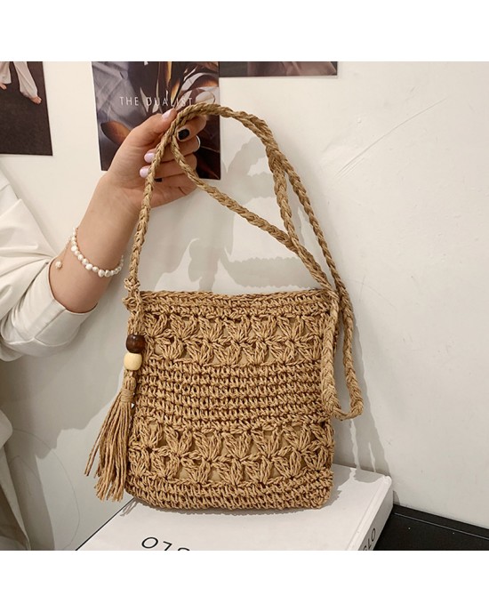 90s Knitted Straw Tote Purse 