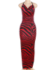 Red And Black Zebra Print Backless Halter High Slit Gown 