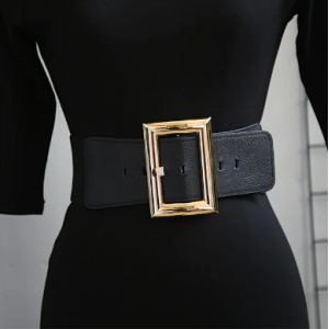Women's Stunning Cinched Waist Black and Gold Belt