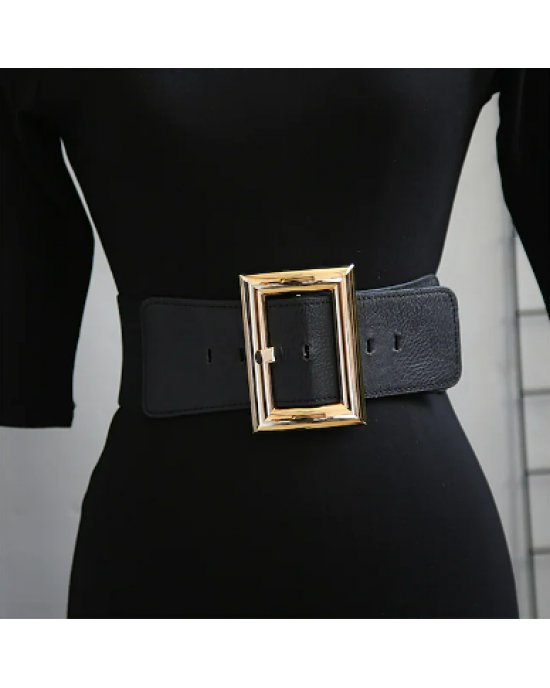 Women's Stunning Cinched Waist Black and Gold Belt