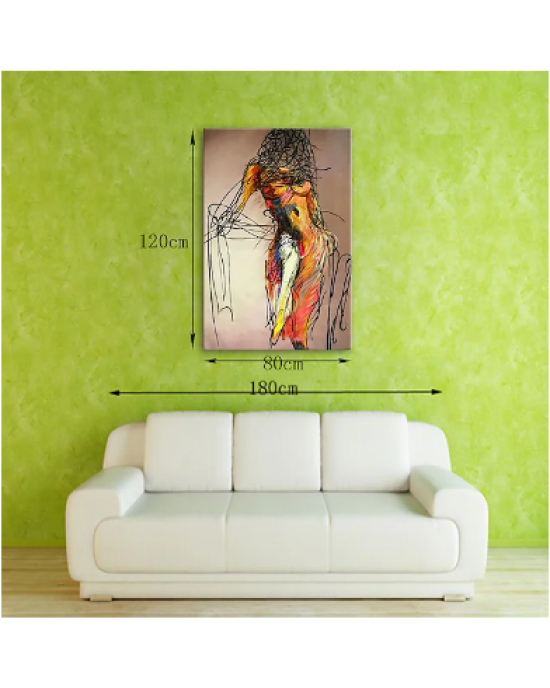 Curves & Curls Oil Painting Hand Painted Vertical Nude Modern Rolled Canvas (No Frame)