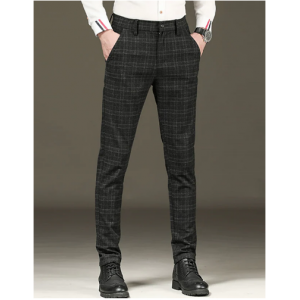 Stylish Full Length Pocket Plaid Dress Pants 