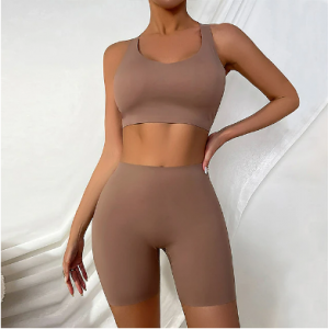 Women's activewear champagne toast sports bra and shorts set Women's activewear champagne toast sports bra and shorts set