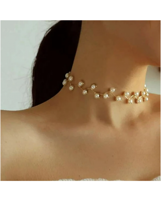 Double Edge Pearl Choker Necklace