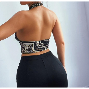 Black White and Brown Swirls Halter Crop Top Black White and Brown Swirls Halter Crop Top