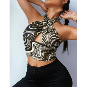 Black White and Brown Swirls Halter Crop Top Black White and Brown Swirls Halter Crop Top