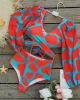 Red And Blue Design Long Sleeve High Waist Beach Bikini