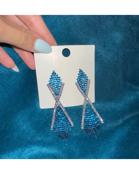 Crystal Blue Criss Cross Chandelier Earrings 