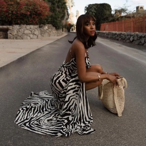 Zebra Print Chiffon Strappy Backless Side Slit Gown Zebra Print Chiffon Strappy Backless Side Slit Gown
