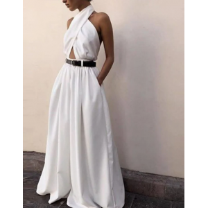 Women's Backless White Crisscross High Waisted Wide Leg Jumpsuit Women's Backless White Crisscross High Waisted Wide Leg Jumpsuit