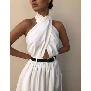 Women's Backless White Crisscross High Waisted Wide Leg Jumpsuit Women's Backless White Crisscross High Waisted Wide Leg Jumpsuit