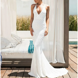 Criss Cross Low Back Sequin Mermaid Gown
