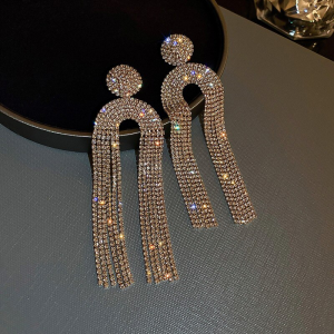 Waterfall Gold U-Shape Rhinestones Chandelier Earrings