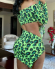 Green Leopard Off The Shoulder Long Sleeve Mini Dress