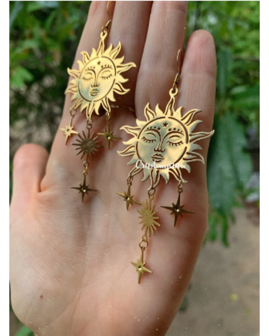 Handmade Sunburst Golden Sun Chandelier Earrings