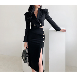 Cropped Blazer And Pencil Skirt Suit Set Cropped Blazer And Pencil Skirt Suit Set