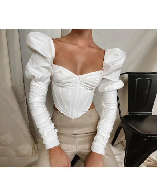 Romantic Puff Sleeve Corset Crop Top Romantic Puff Sleeve Corset Crop Top