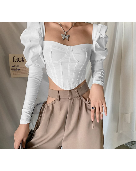 Romantic Puff Sleeve Corset Crop Top Romantic Puff Sleeve Corset Crop Top