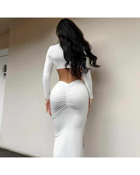 White Skirt Mock Neck Long Sleeve Two Piece Set