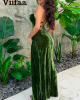 Green Velvety to The Touch Strappy Slit Bodycon Backless Dress
