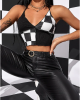 Black And White Checkers Board Halter Crop Top