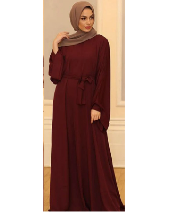 Middle Eastern Woman in Red Wine Manteau 