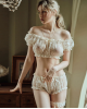 Sheer Underwear Ruffles Off The Shoulder Puff Sleeve Set Sheer Underwear Ruffles Off The Shoulder Puff Sleeve Set