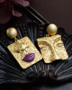 Purple Lips And Eyes Gold Portrait Earrings