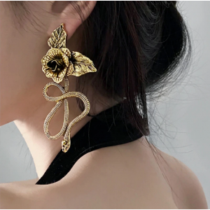 Snake Rose Big Statement Earrings
