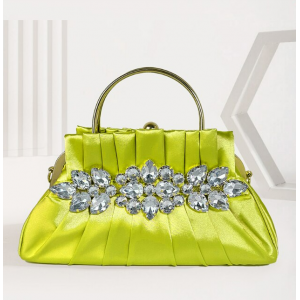 Silk Rhinestone Clutch And Chain Evening Purses