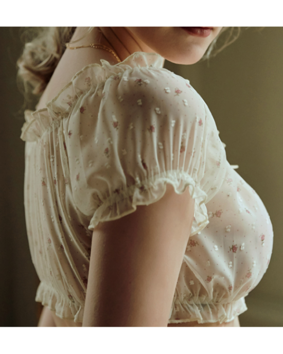 Sheer Underwear Ruffles Off The Shoulder Puff Sleeve Set Sheer Underwear Ruffles Off The Shoulder Puff Sleeve Set