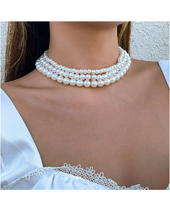 Classic Three Rounds Of Pearls Necklace 