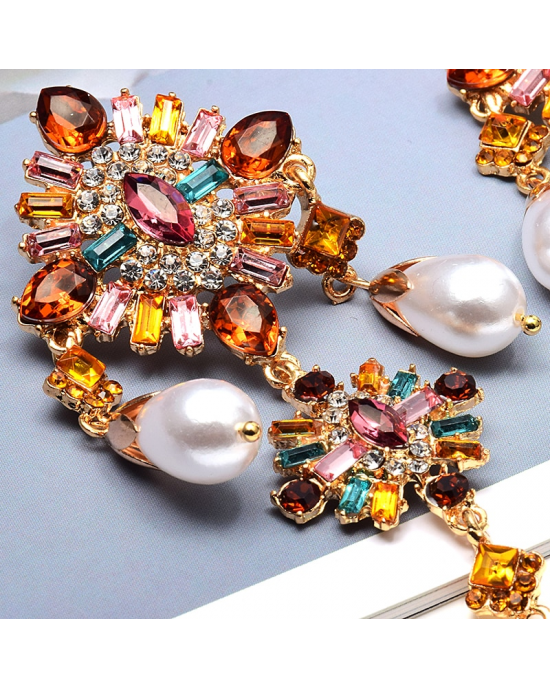 Garnished Gems Pearls Galore Chandelier Earrings