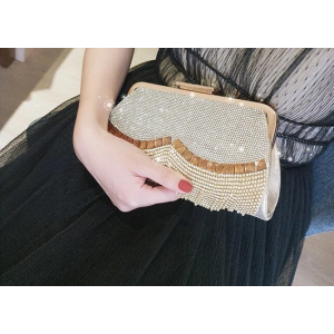 Studded Rhinestone Tassel Beaded Dress Purse