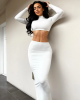 White Skirt Mock Neck Long Sleeve Two Piece Set