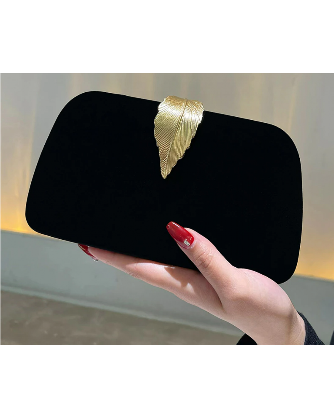 Black Velvet Gold Leaf Clutch Purse