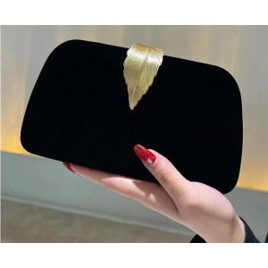 Black Velvet Gold Leaf Clutch Purse
