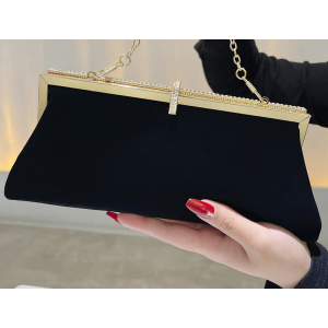 Black Velvet Gold Trim Staccato Rhinestone Clutch Purse